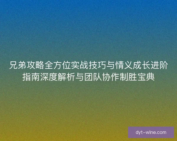兄弟攻略全方位实战技巧与情义成长进阶指南深度解析与团队协作制胜宝典